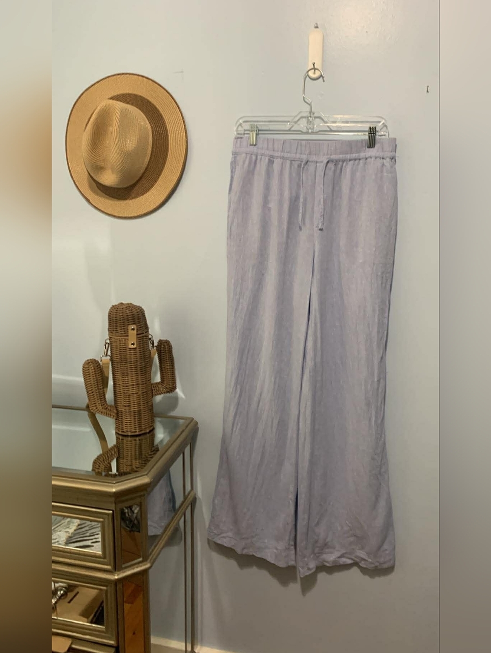Reitmans Light Blue Linen Blend ide-Leg Drawstring Pants
